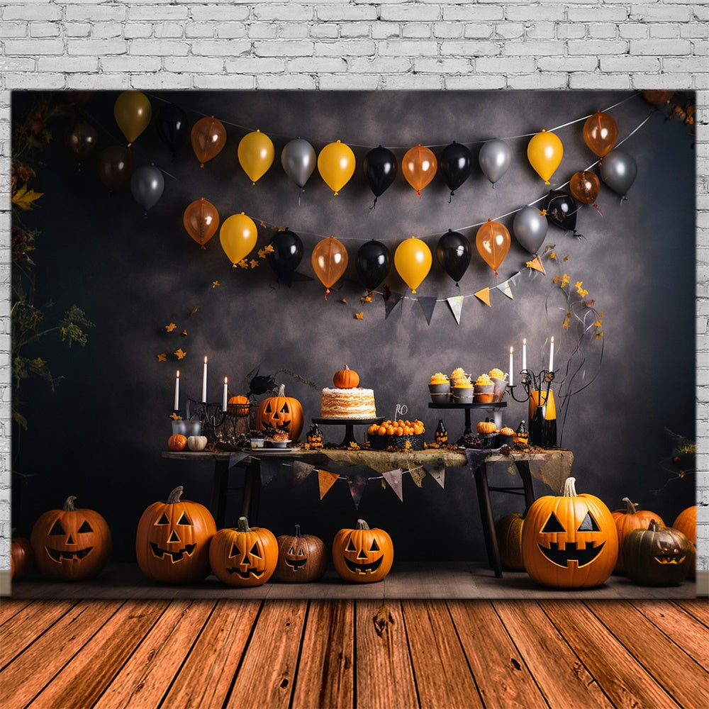 Toile de fond de mur avec citrouilles et ballons Halloween RR7-465