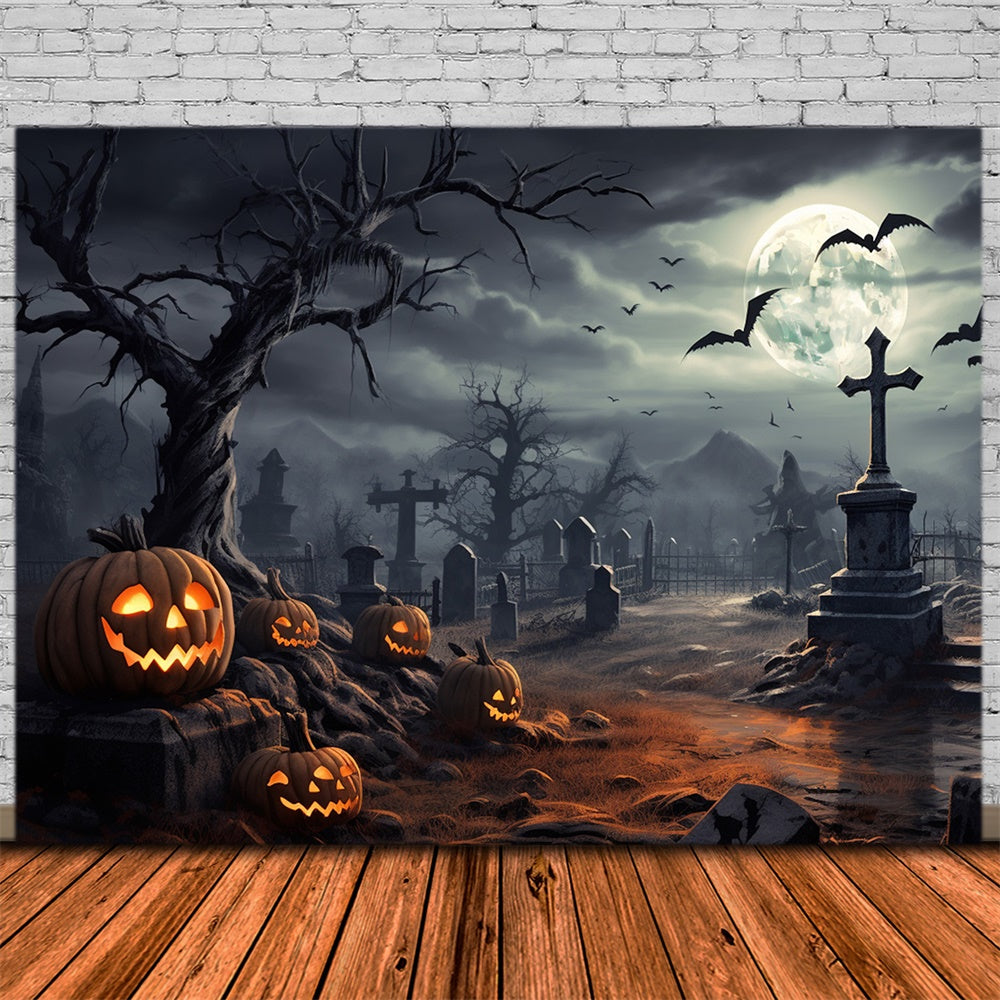 Toile de fond de cimetière avec lune nocturne Halloween RR7-471