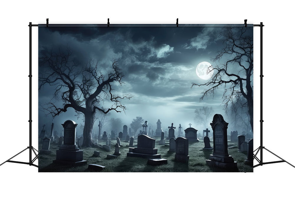 Toile de fond de cimetière effrayant avec lune pleine Halloween RR7-472