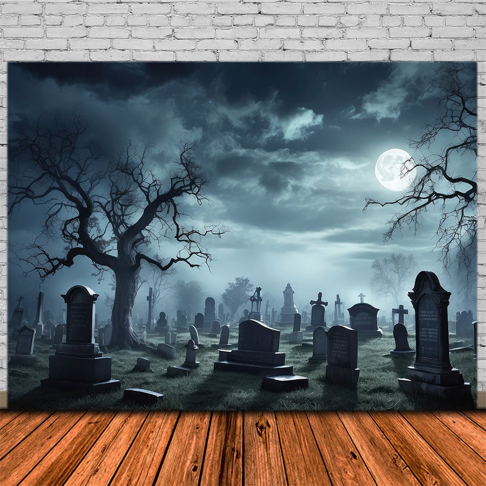 Toile de fond de cimetière effrayant avec lune pleine Halloween RR7-472