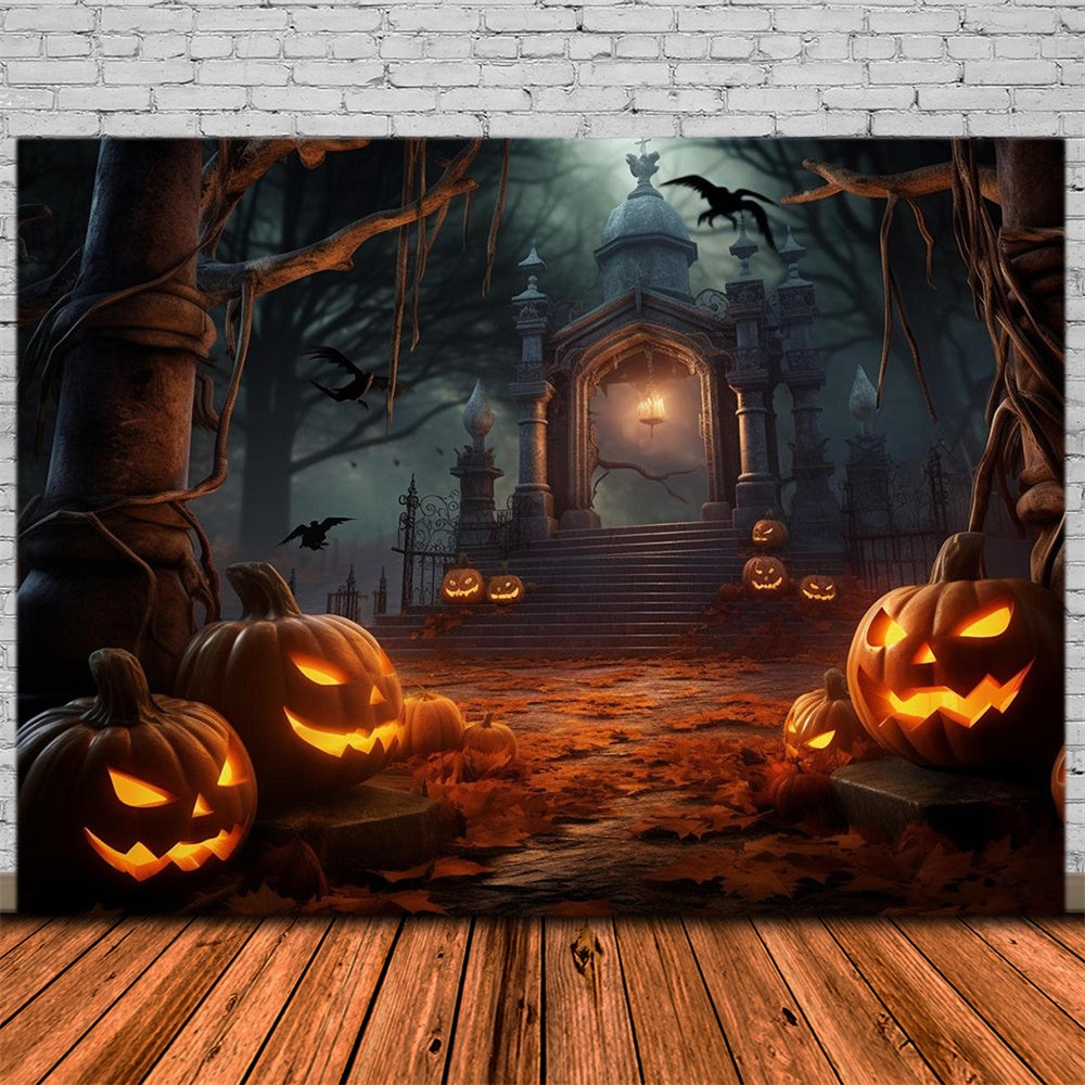 Toile de fond de portail de cimetière avec citrouilles Halloween RR7-483