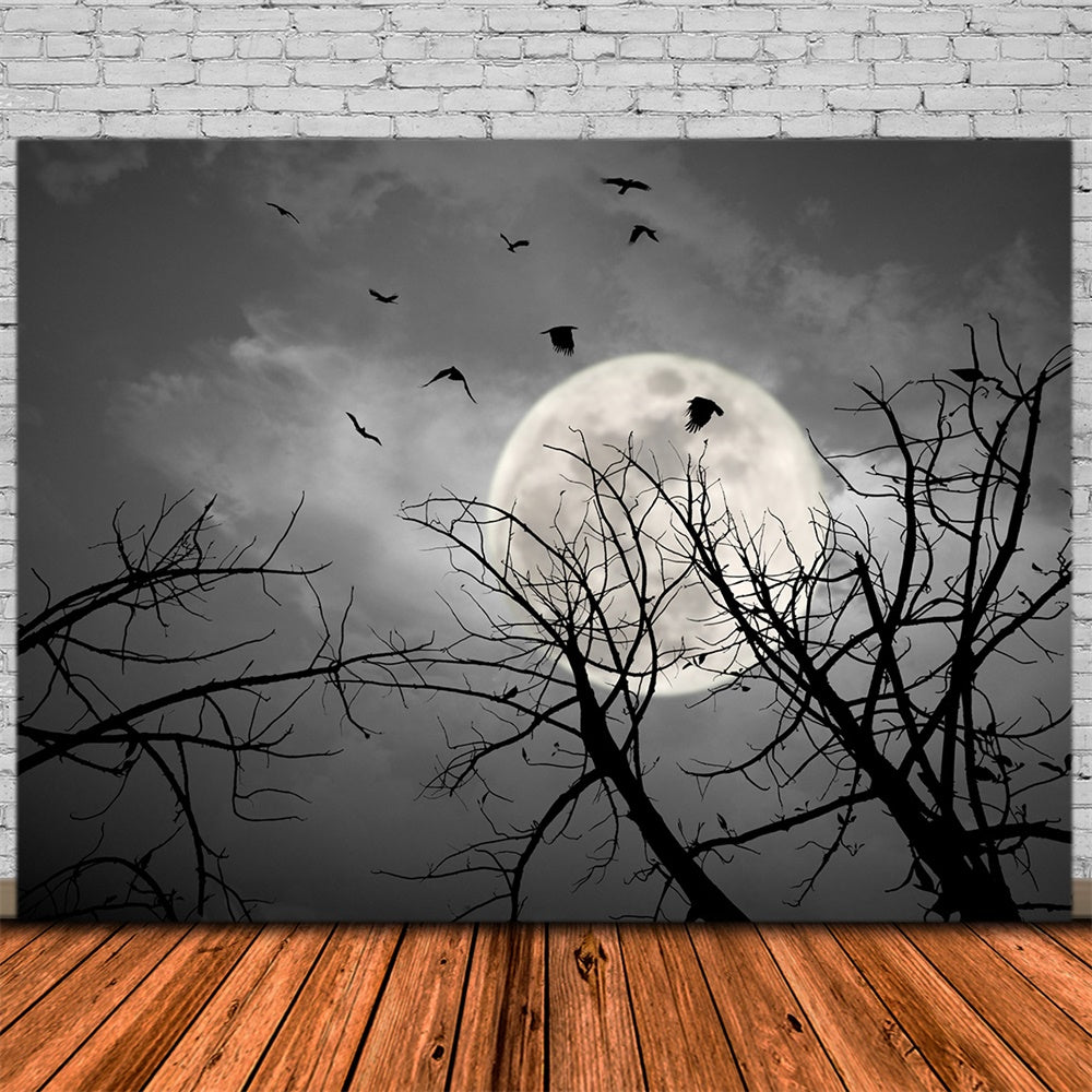 Toile de fond de ciel nocturne avec chauves-souris et lune Halloween RR7-487