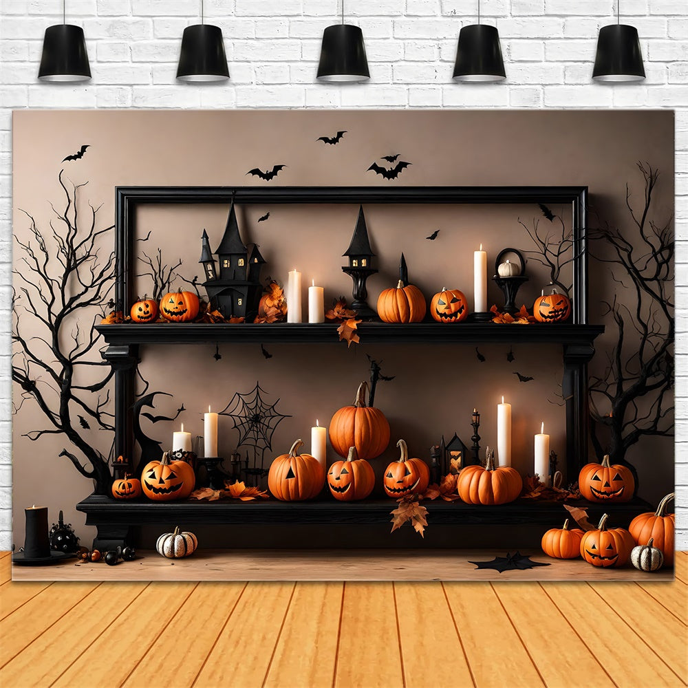 Toile de fond de mur avec citrouilles, bougies et chauves-souris Halloween RR7-489