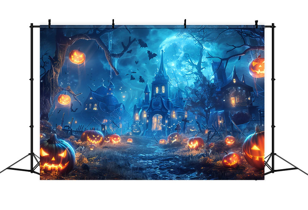 Toile de fond de forêt lumineuse avec citrouilles Halloween RR7-501