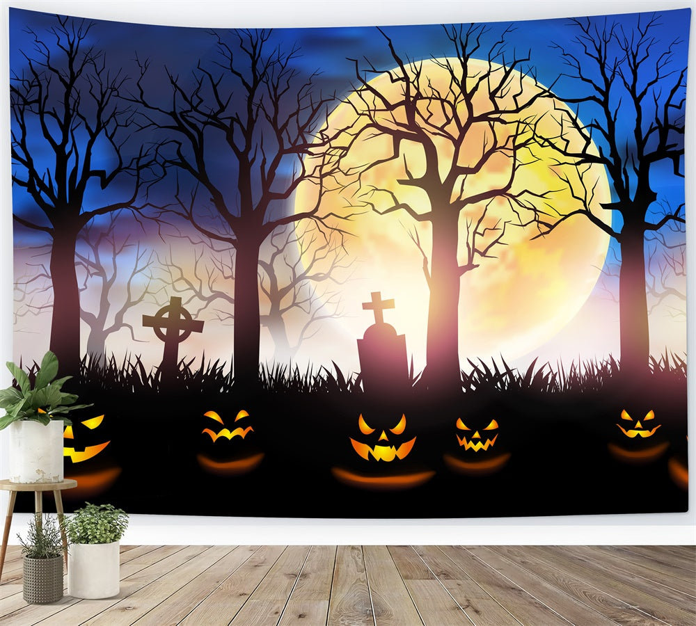 Toile de fond de cimetière mystérieux avec lune Halloween RR7-502