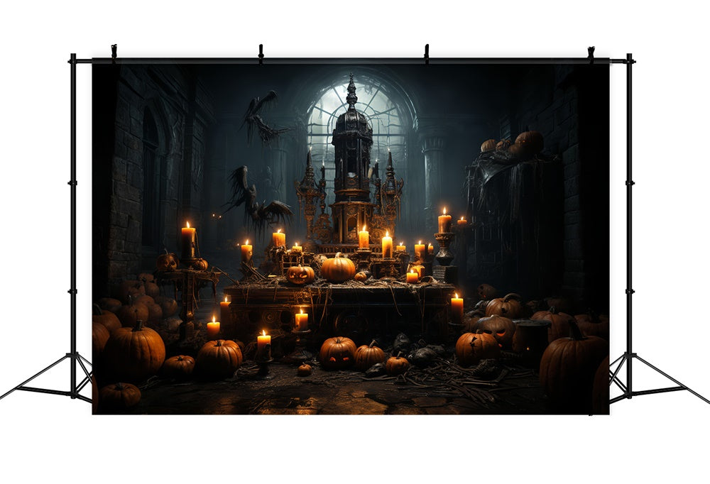 Toile de fond de pièce sombre d'horreur avec bougies Halloween RR7-514