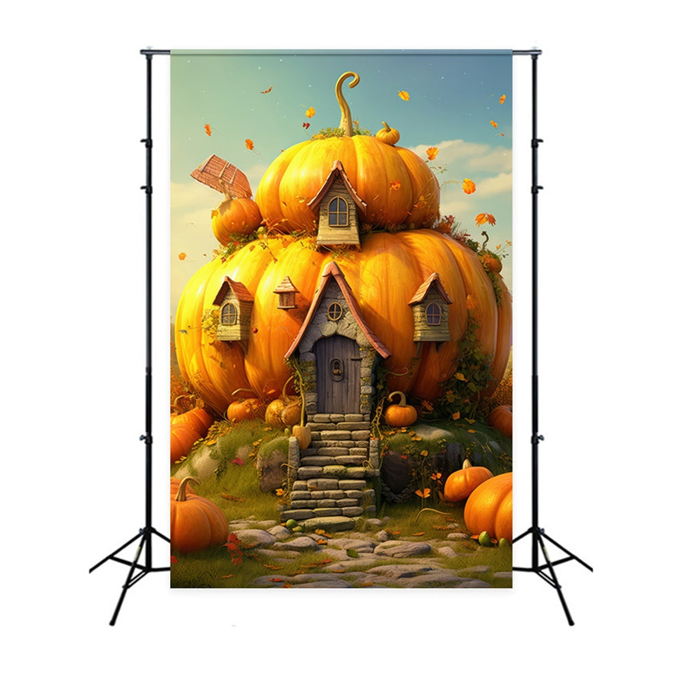 Toile de fond de maison de citrouilles Halloween RR7-516