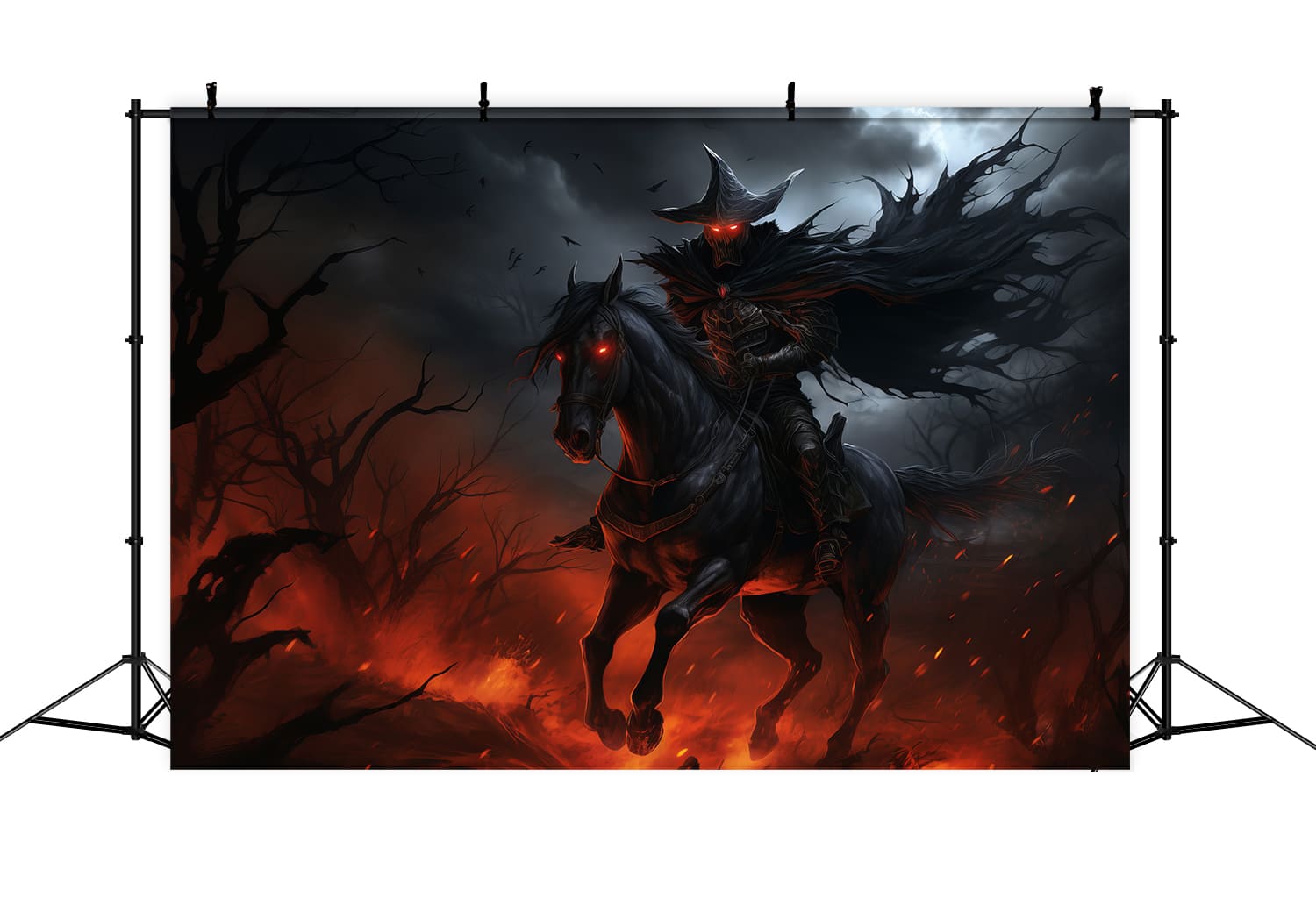 Toile de Fond de Chevalier à Cheval en Feu d'Halloween RR7-54