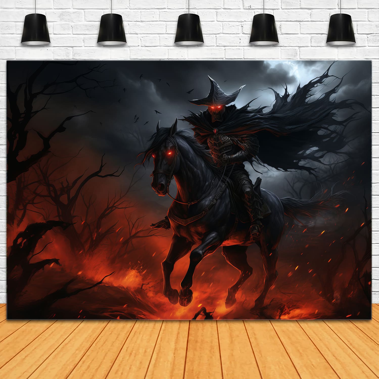 Toile de Fond de Chevalier à Cheval en Feu d'Halloween RR7-54