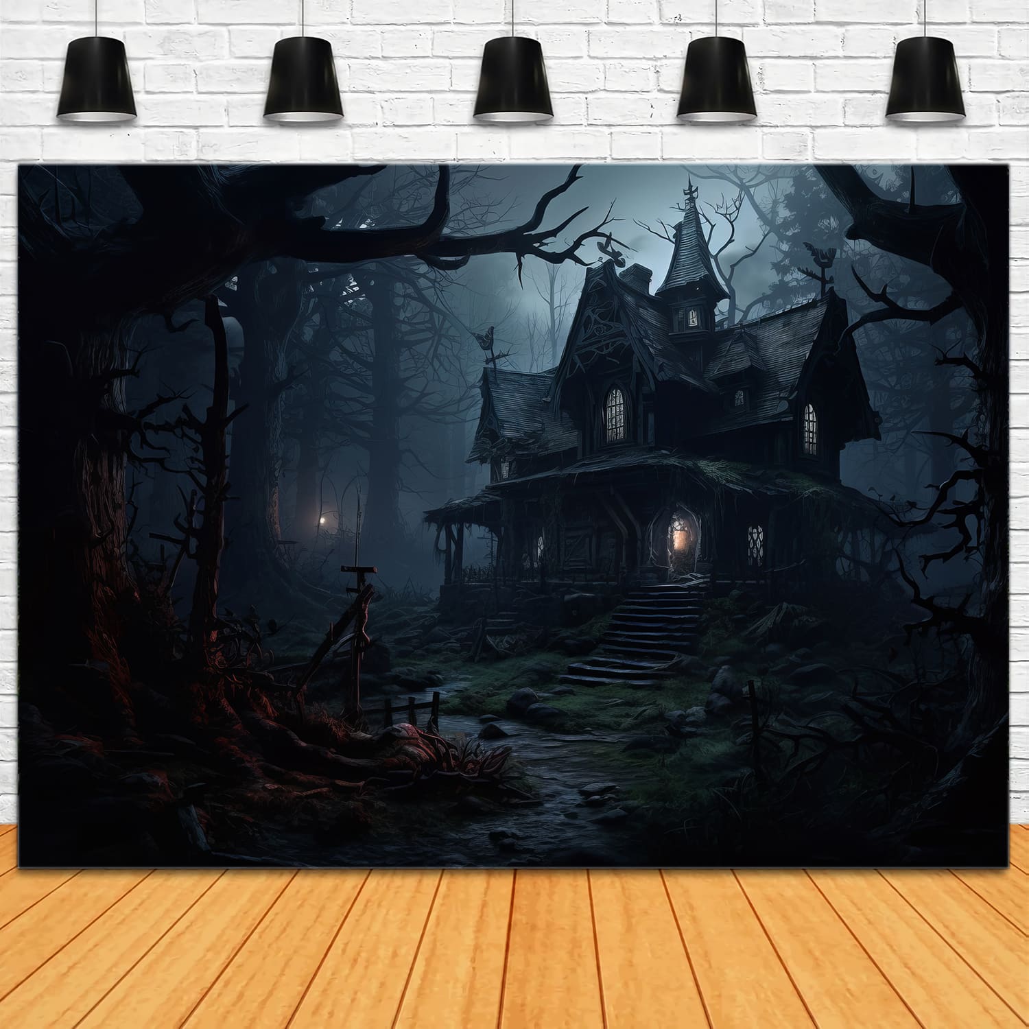 Toile de Fond de Maison Hantée dans la Forêt d'Horreur d'Halloween RR7-55