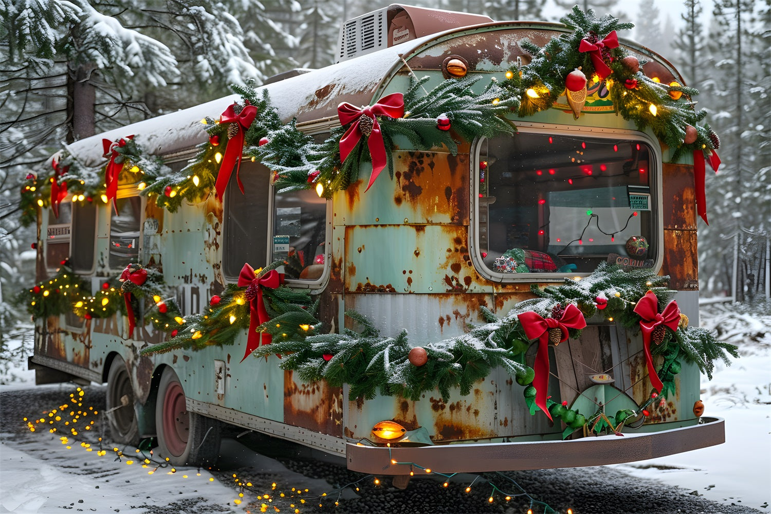 Toile de fond de Noël Remorque Rustique Merveilleuse RR7-582