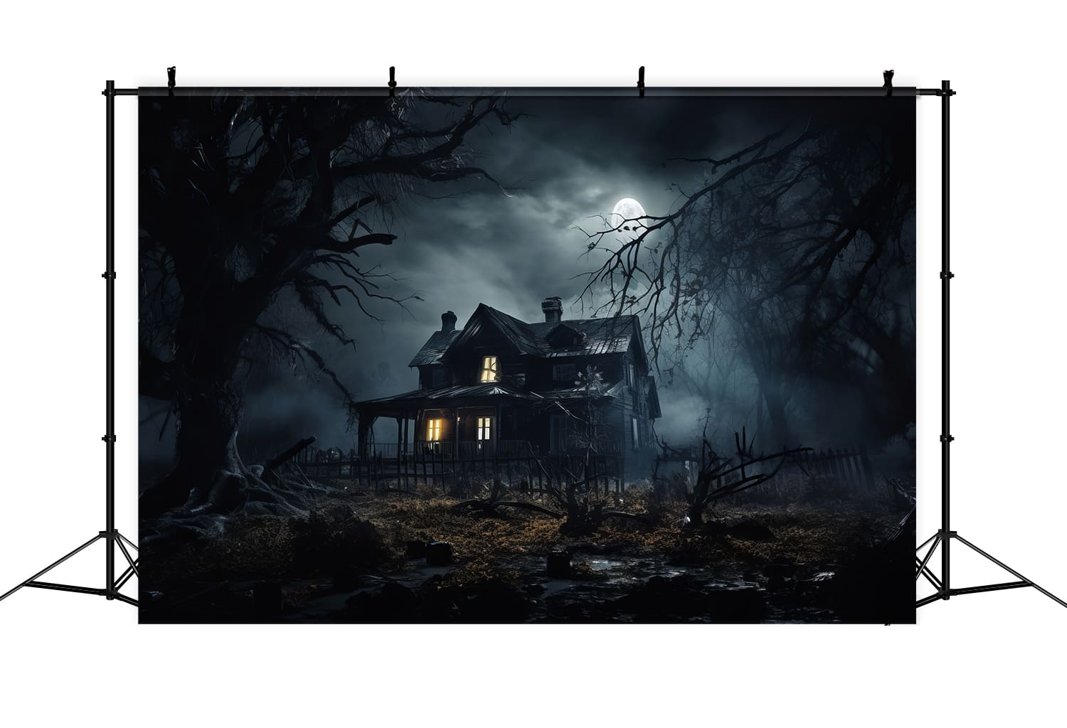 Toile de Fond de Photographie de Cabane dans la Forêt Sombre d'Halloween RR7-59