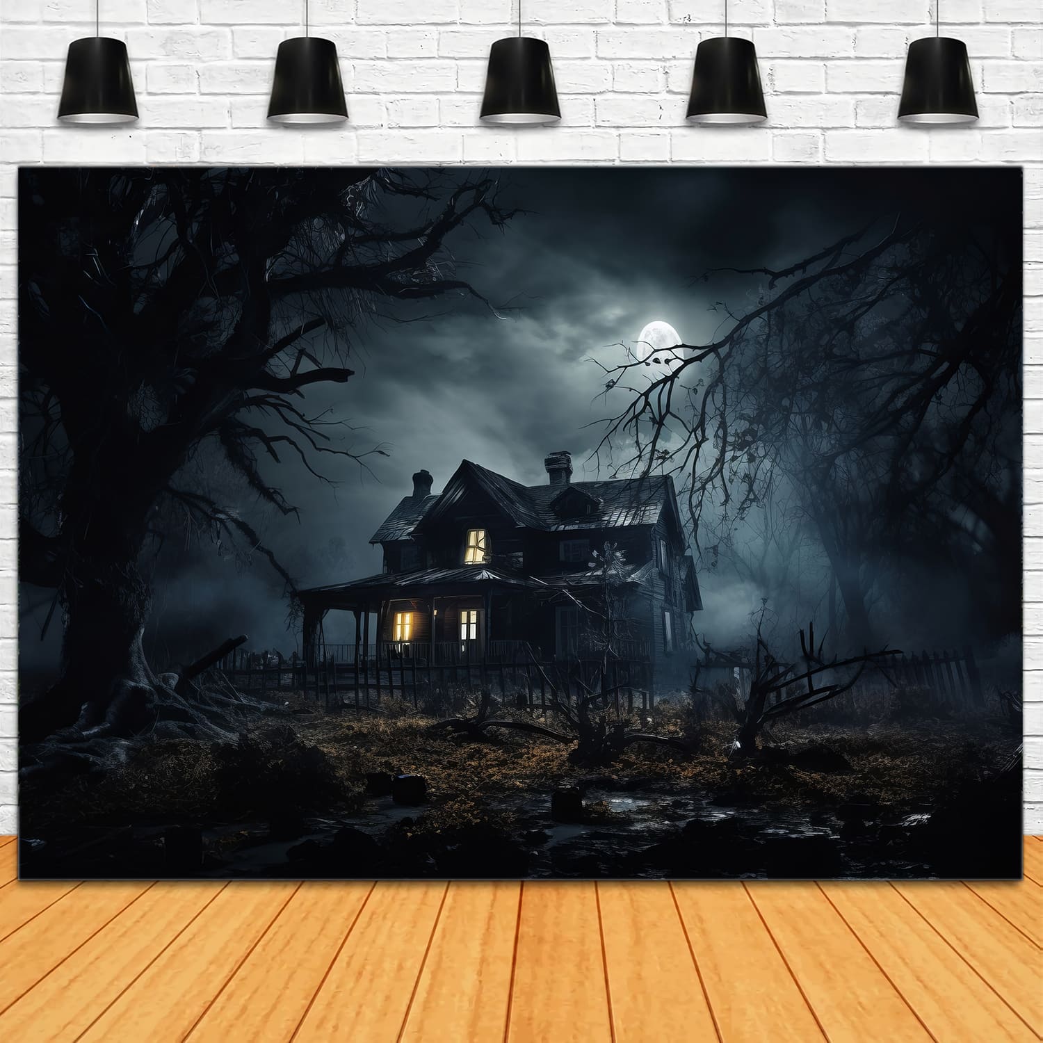 Toile de Fond de Photographie de Cabane dans la Forêt Sombre d'Halloween RR7-59