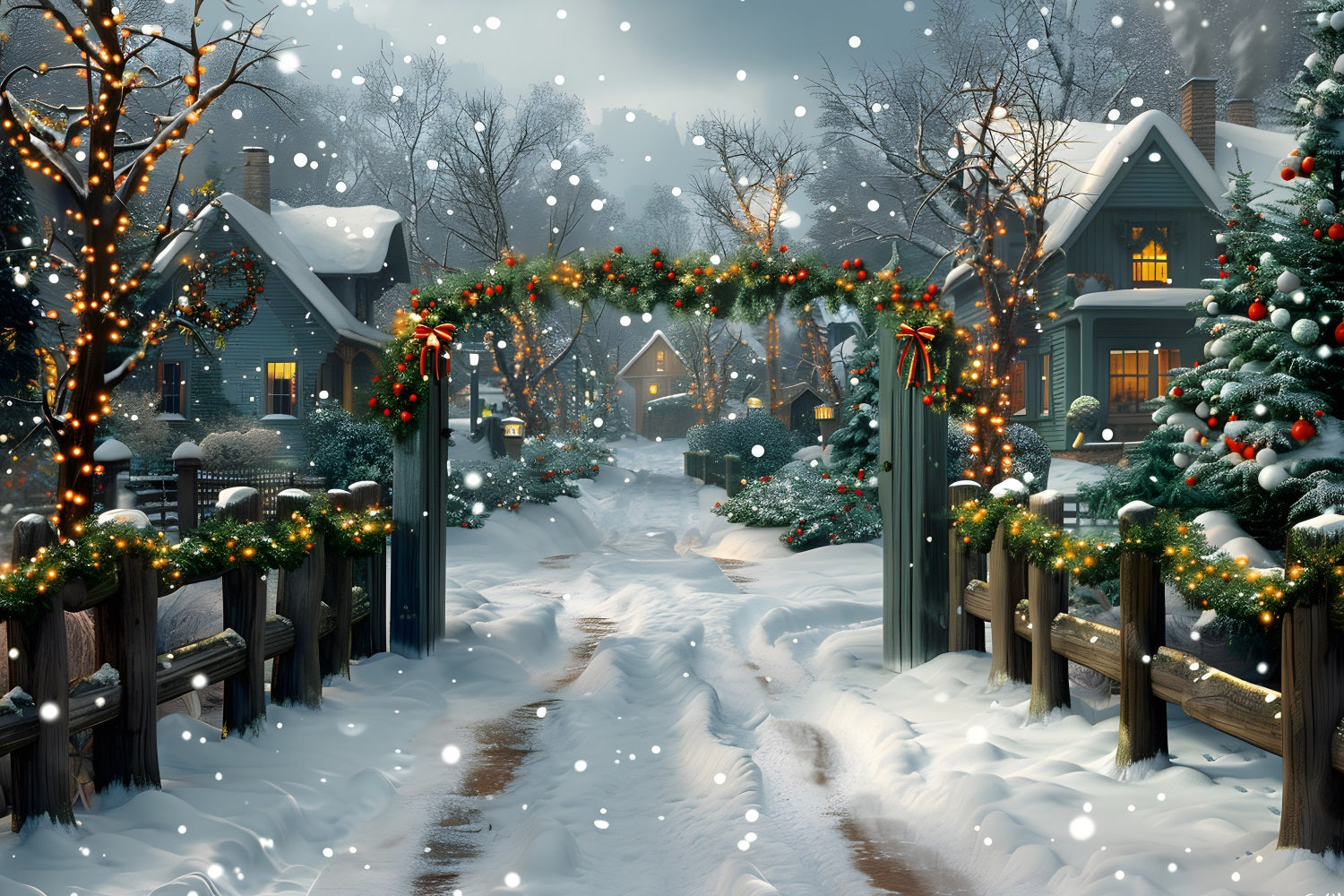 Toile de fond de Noël Entrée Festive du Village RR7-620