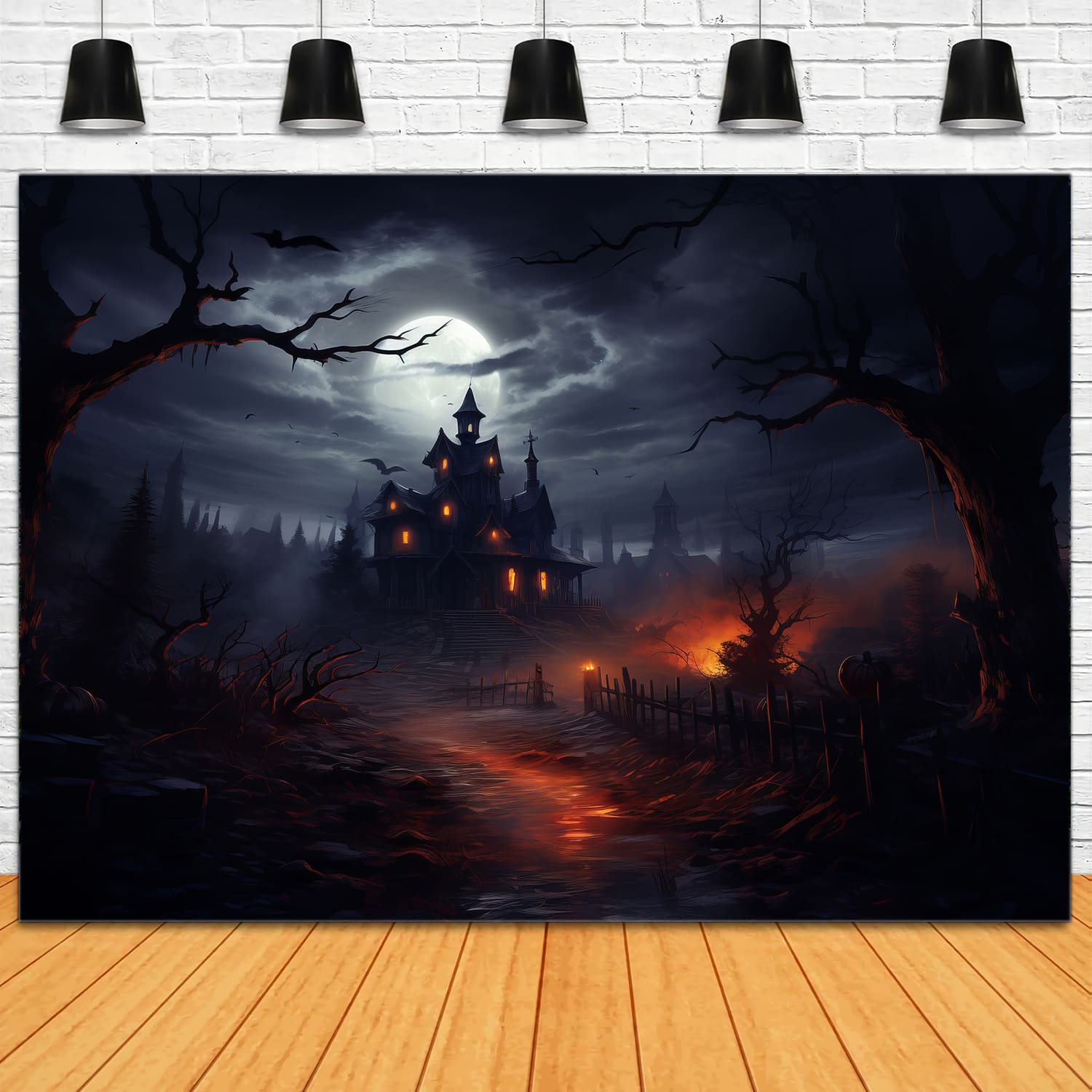 Toile de Fond de Photographie de Maison Hantée dans le Brouillard d'Halloween RR7-63