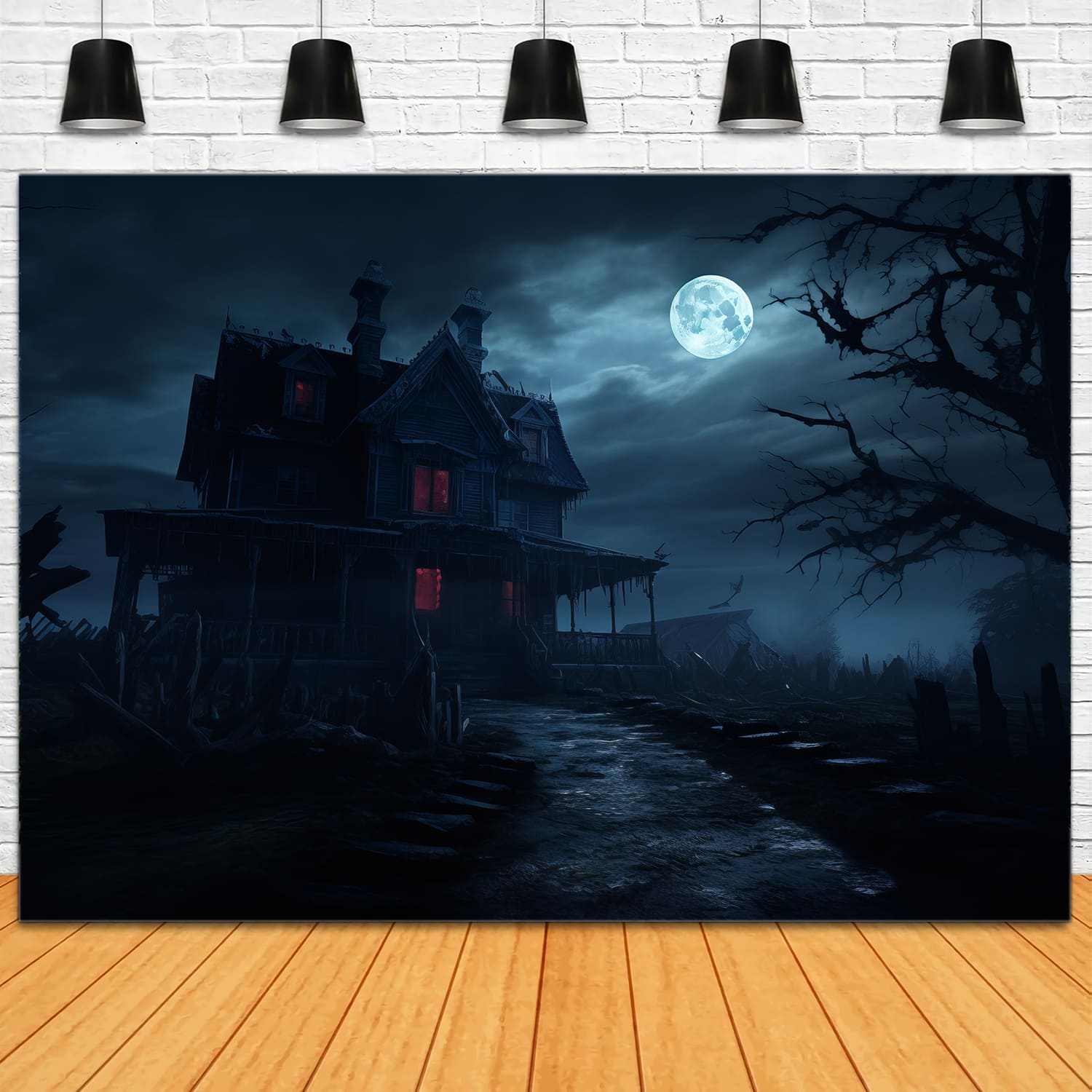 Toile de Fond de Photographie de Maison Effrayante de Nuit d'Halloween RR7-68