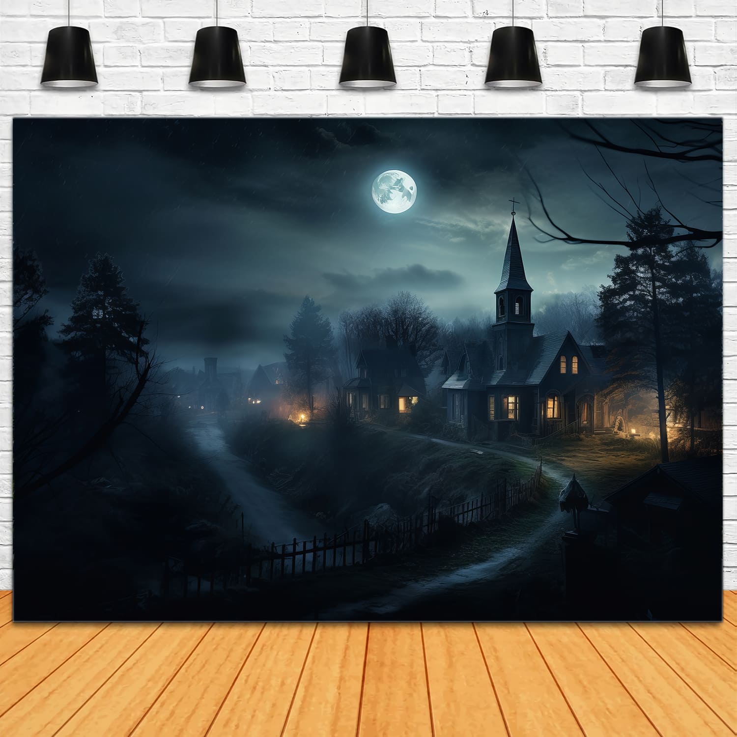 Toile de Fond de Maison Hantée dans la Forêt Effrayante d'Halloween RR7-71