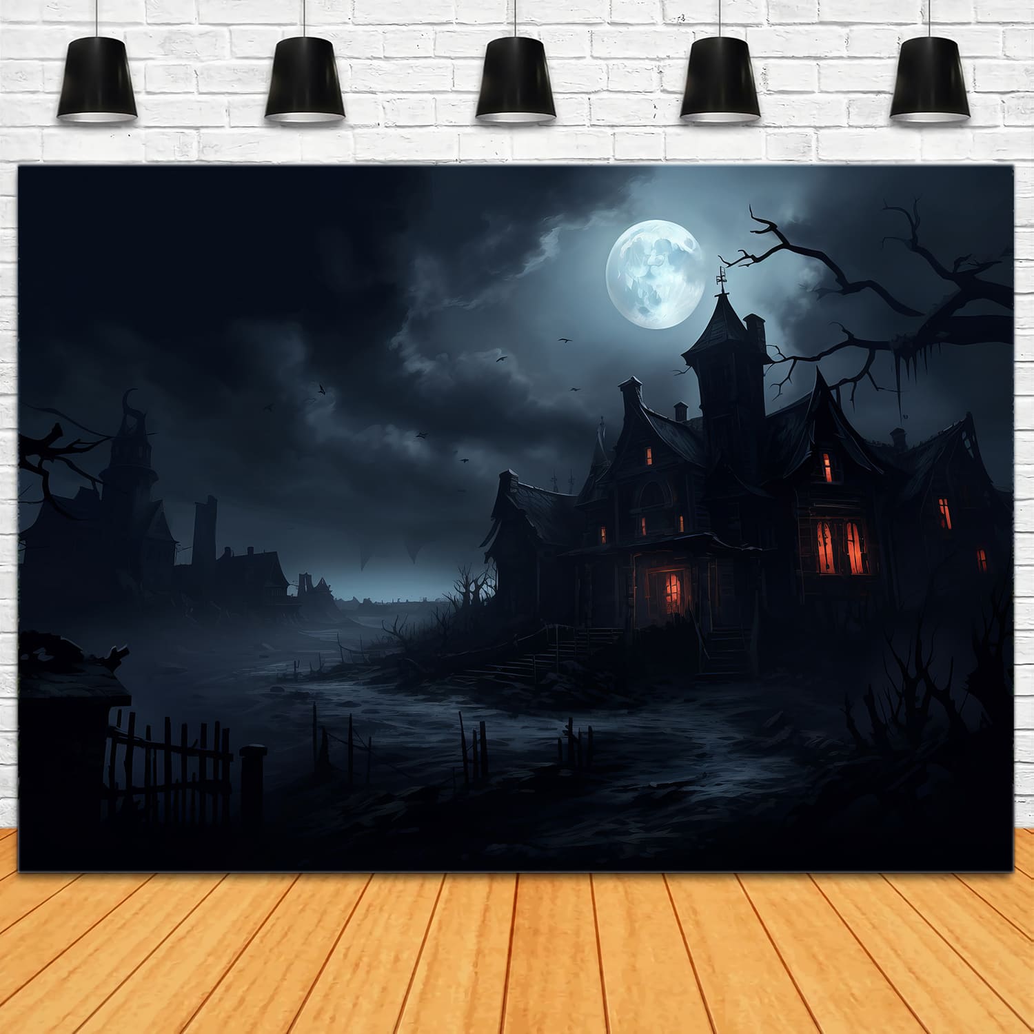 Toile de Fond de Photographie de Maison Effrayante avec Lune d'Halloween RR7-72