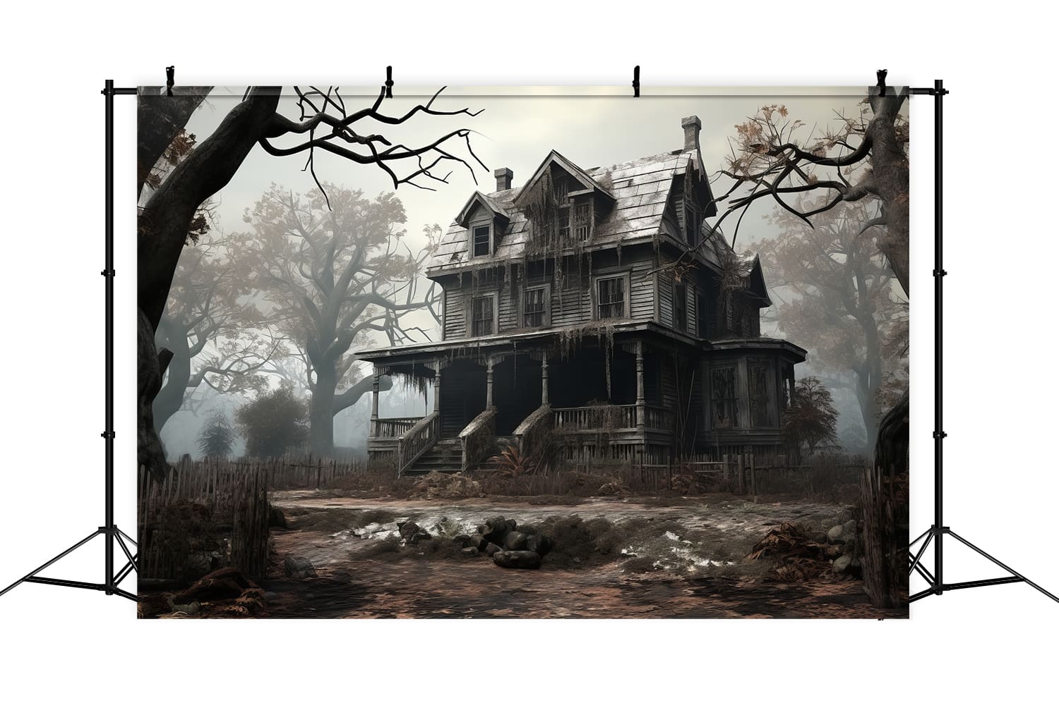 Toile de Fond de Maison Hantée Abandonnée d'Halloween RR7-76