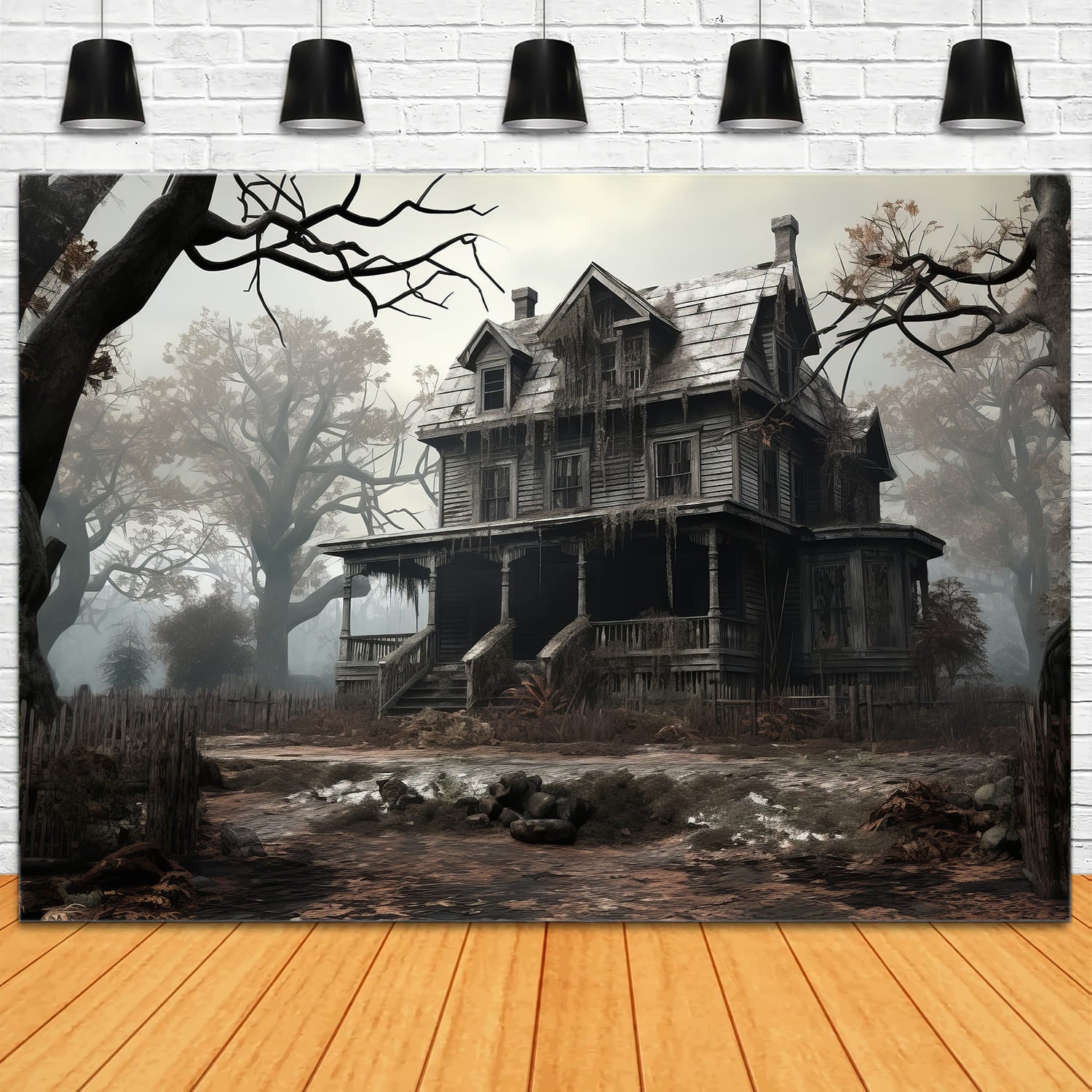 Toile de Fond de Maison Hantée Abandonnée d'Halloween RR7-76