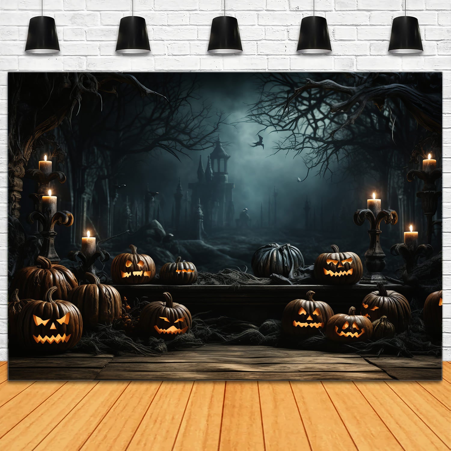 Toile de Fond de Photographie de Citrouilles Lumineuses d'Halloween RR7-77