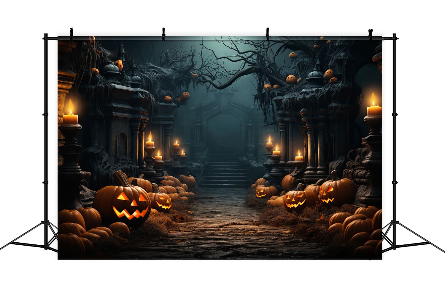 Toile de Fond de Photographie de Citrouilles de Nuit d'Halloween RR7-78