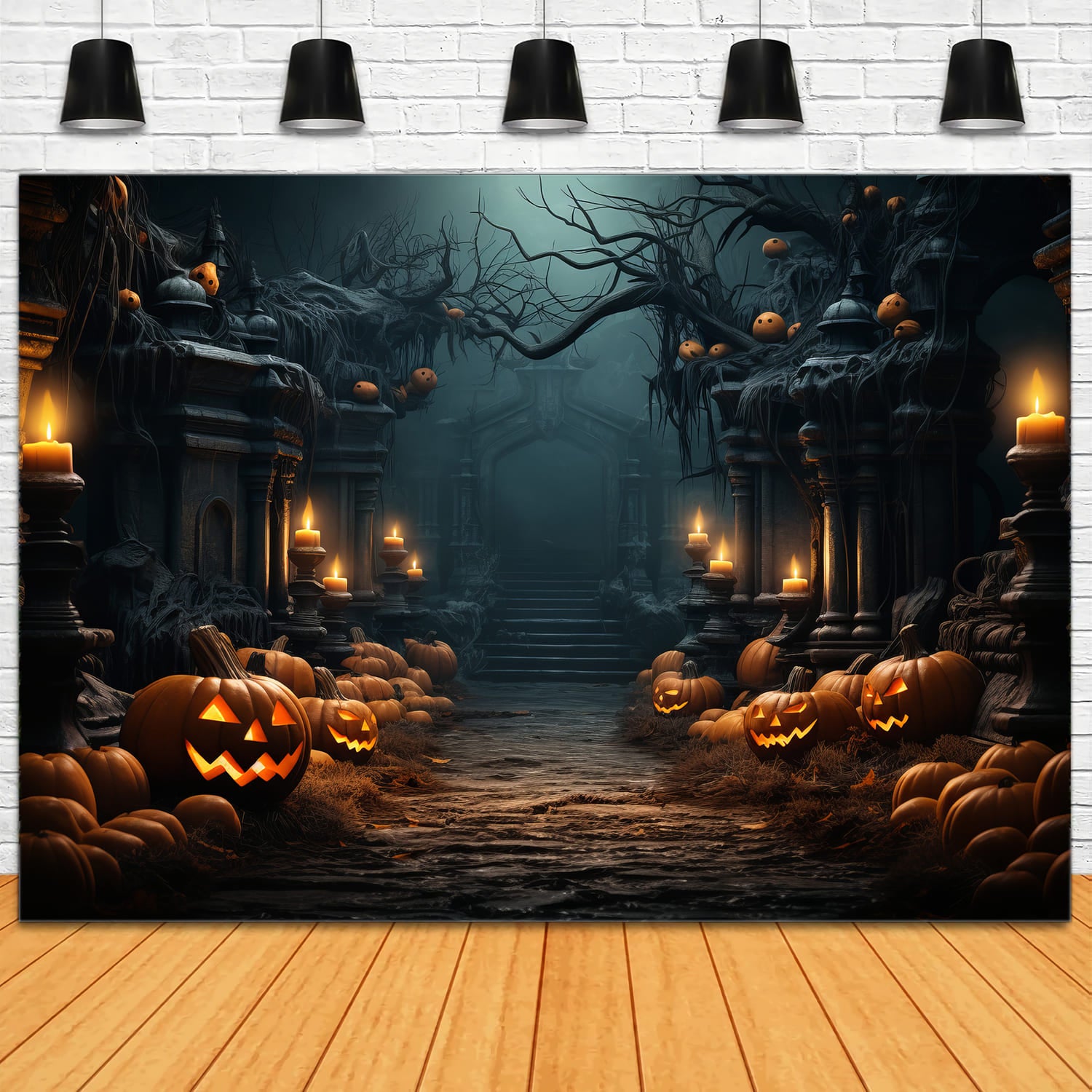 Toile de Fond de Photographie de Citrouilles de Nuit d'Halloween RR7-78