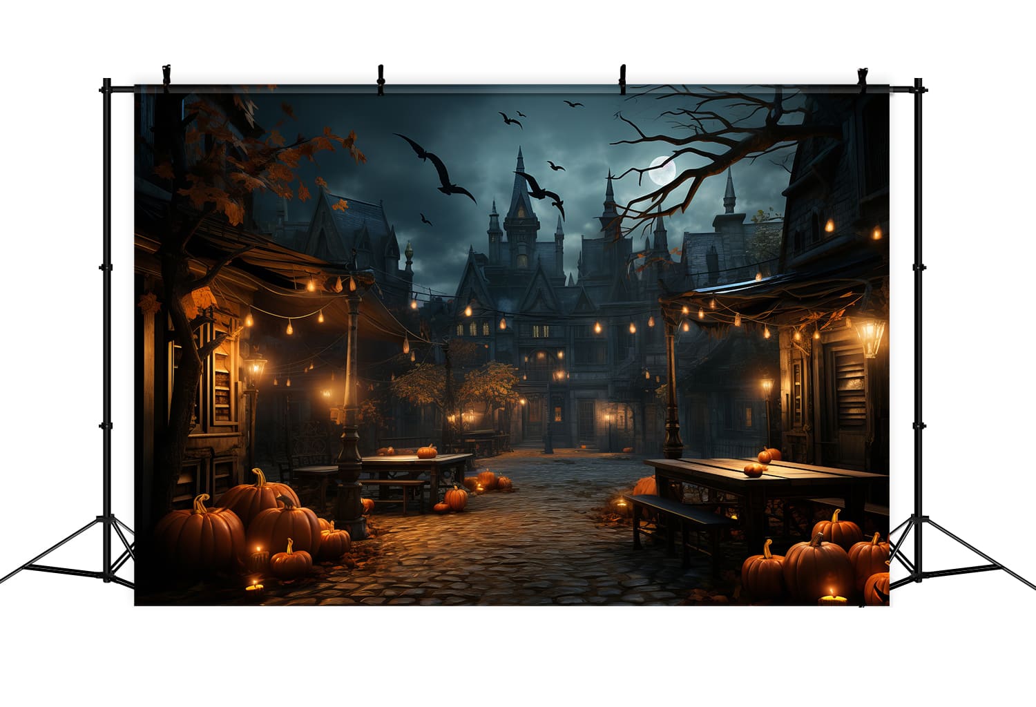 Toile de Fond de Lanternes Citrouilles de Nuit d'Halloween RR7-86