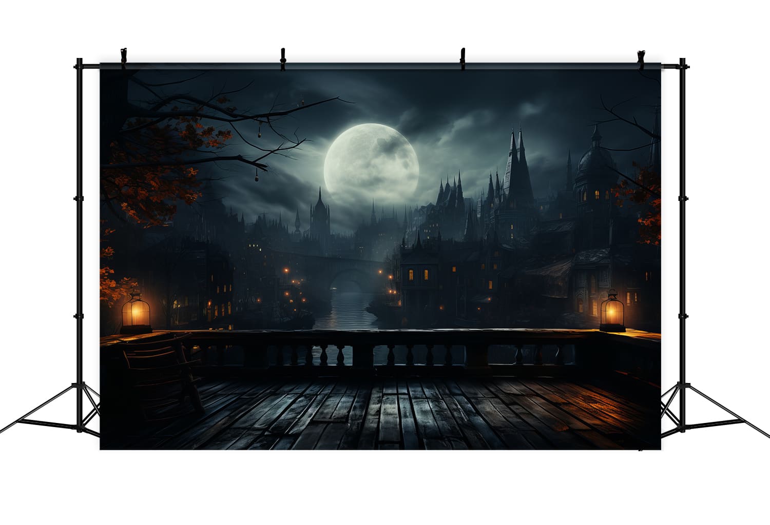 Toile de Fond de Photographie de Nuit de Pleine Lune d'Halloween RR7-88