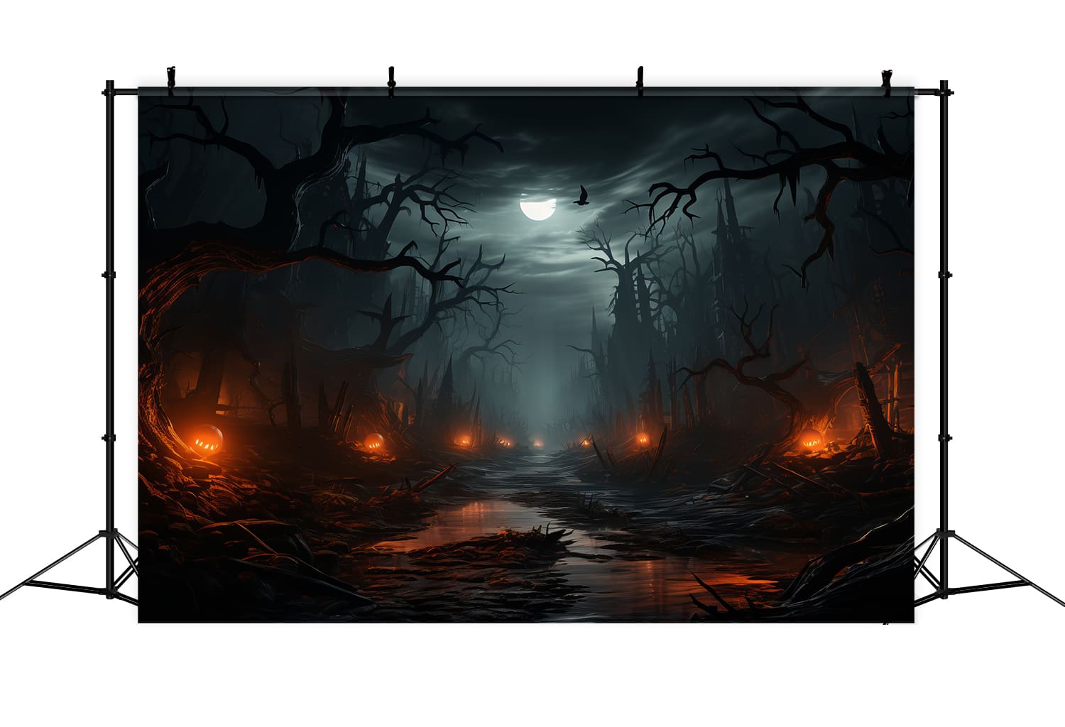 Toile de Fond de Photographie de Forêt Fantomatique de Nuit d'Halloween RR7-90