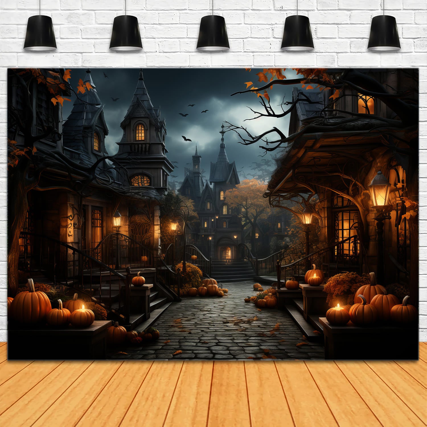 Toile de Fond de Photographie de Lanternes Citrouilles d'Halloween RR7-93