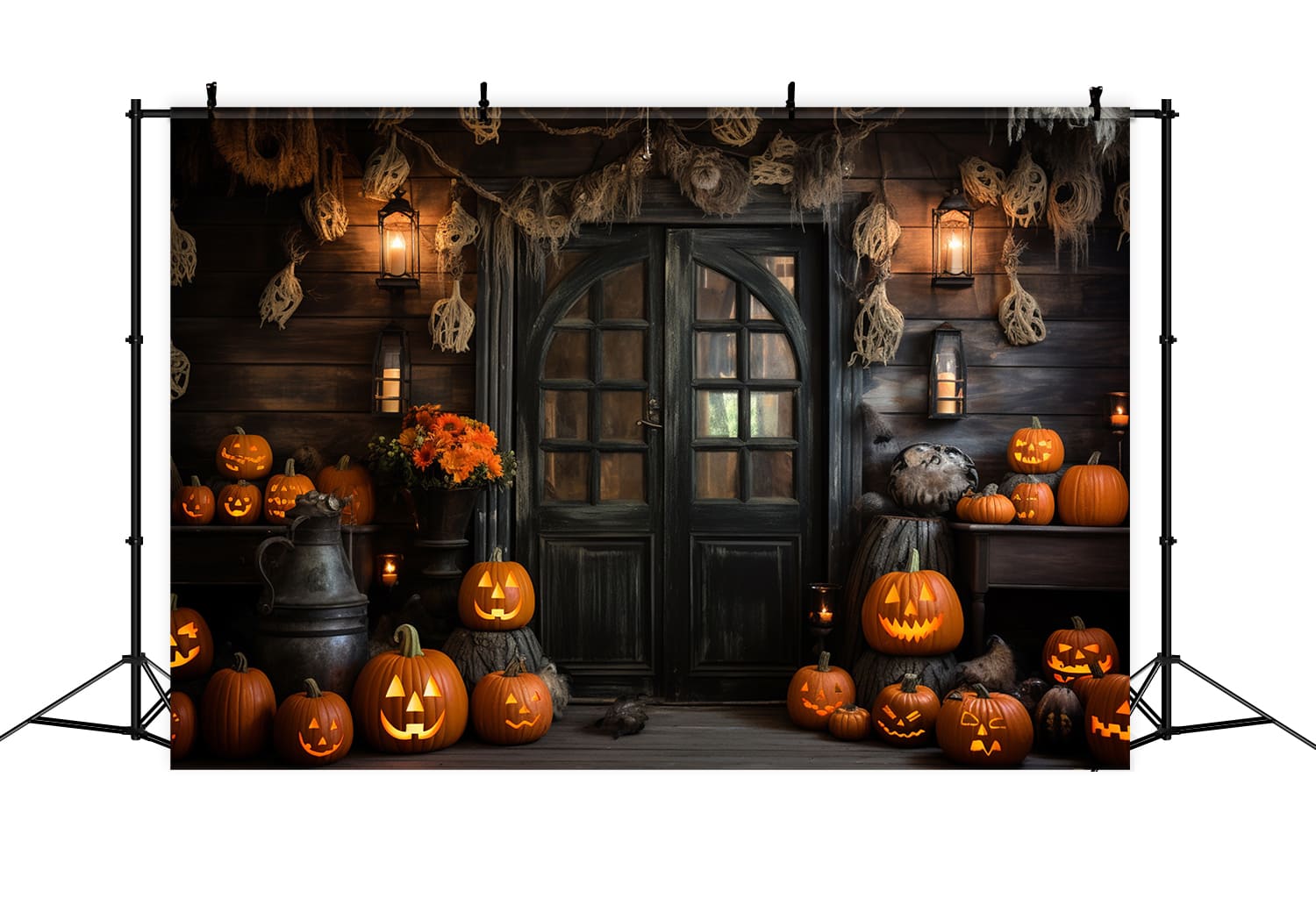 Toile de Fond de Citrouilles de Maison en Bois d'Halloween RR7-99