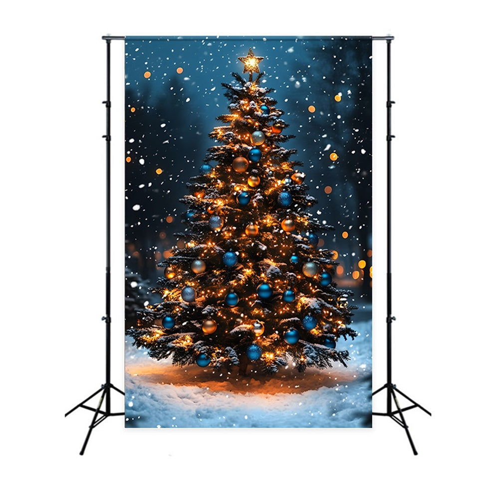 Toile de fond Sapins Illuminés Flocons de Neige de Noël RR8-125