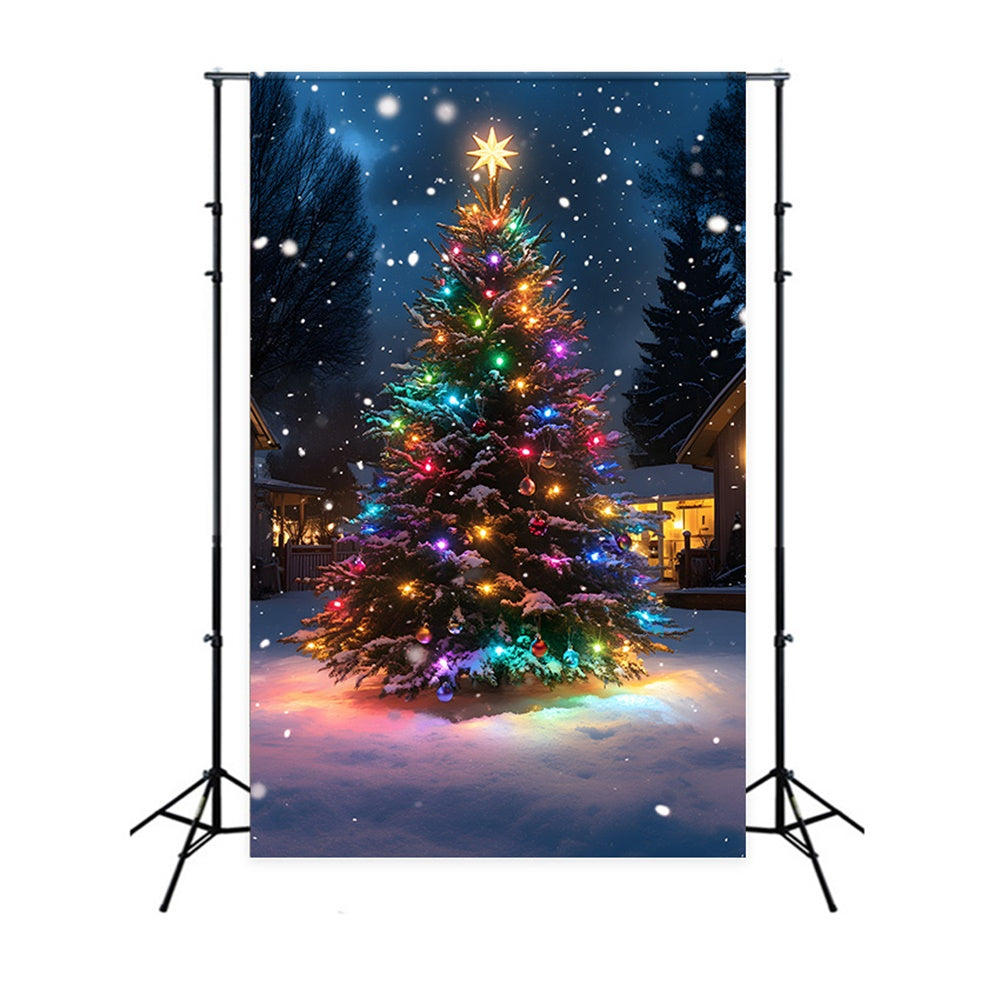 Toile de fond Sapin Neige Lumières de Noël RR8-126