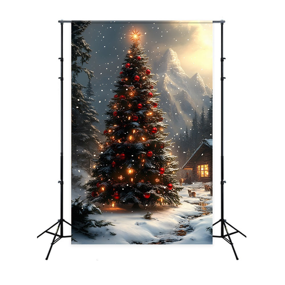 Toile de fond Sapin Montagne Enneigée de Noël RR8-128