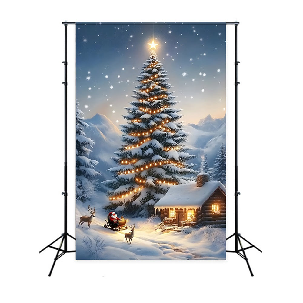 Toile de fond Renne Maison Sapin Enneigé de Noël RR8-129