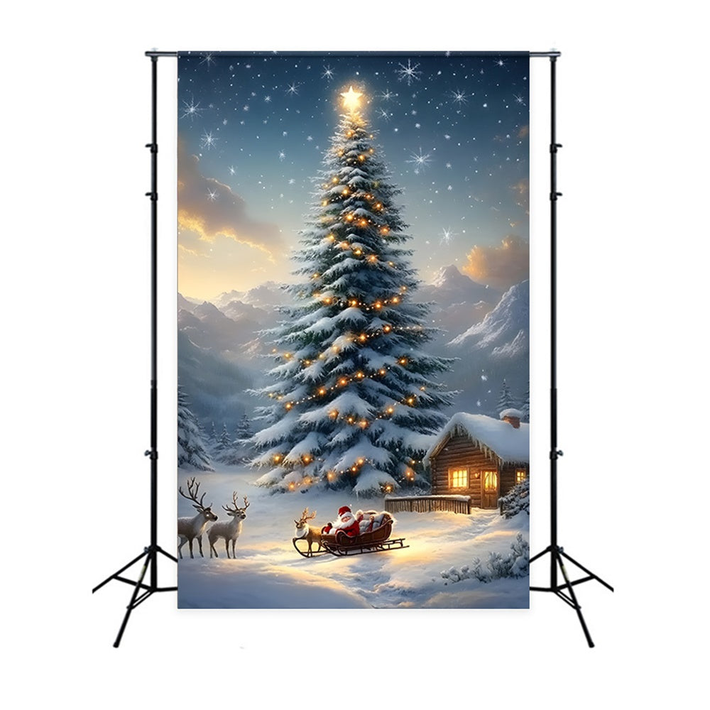 Toile de fond Traîneau du Père Noël Renne Sapins de Noël RR8-130