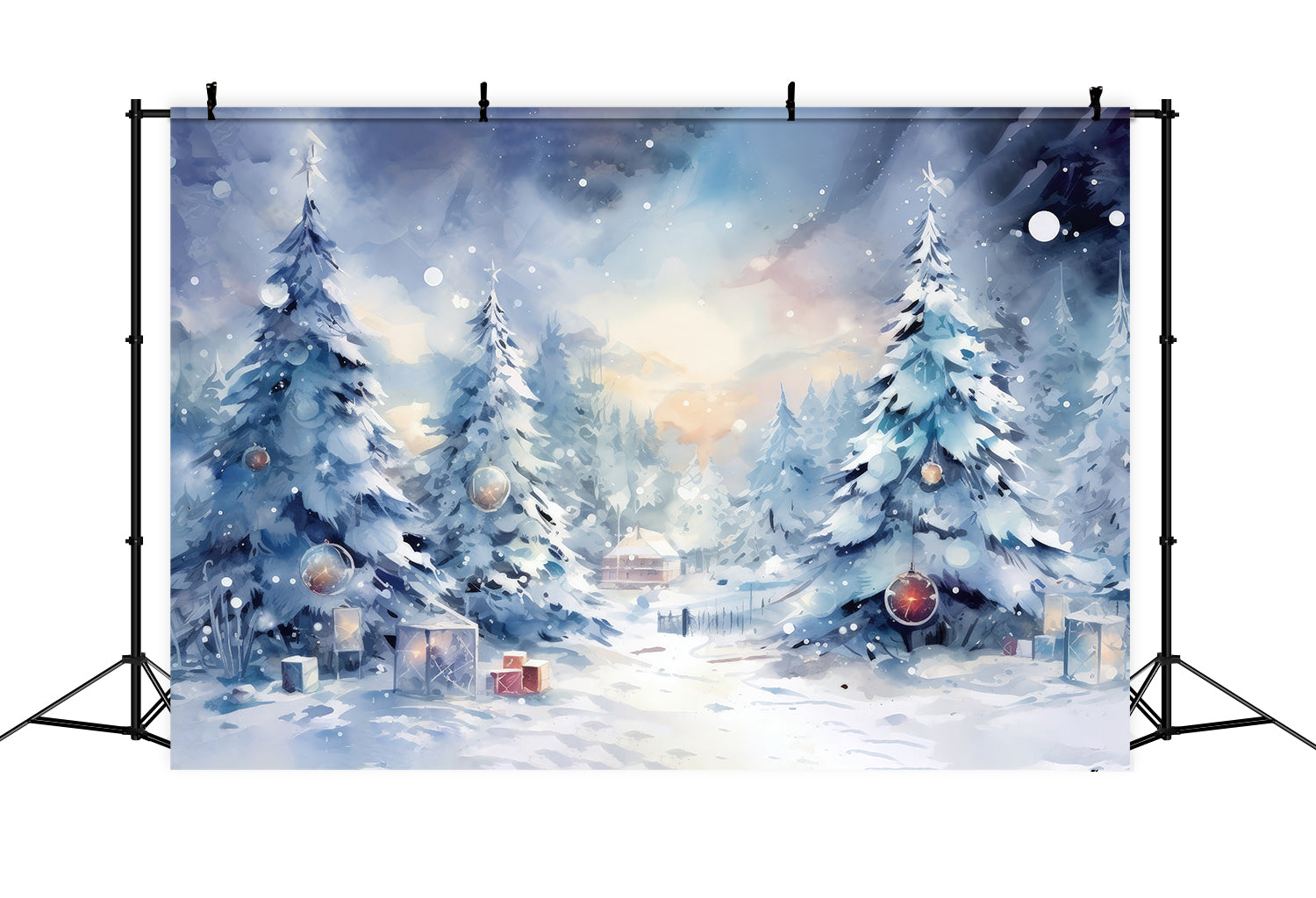 Toile de Fond Tranquille de Forêt Enneigée avec Cadeaux de Noël RR8-154