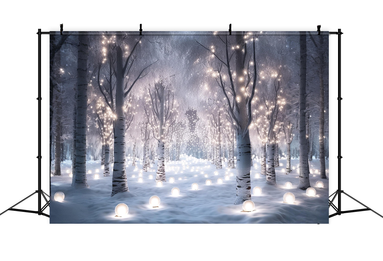 Toile de Fond de Forêt Enchantée avec Lumières Féériques de Noël RR8-155