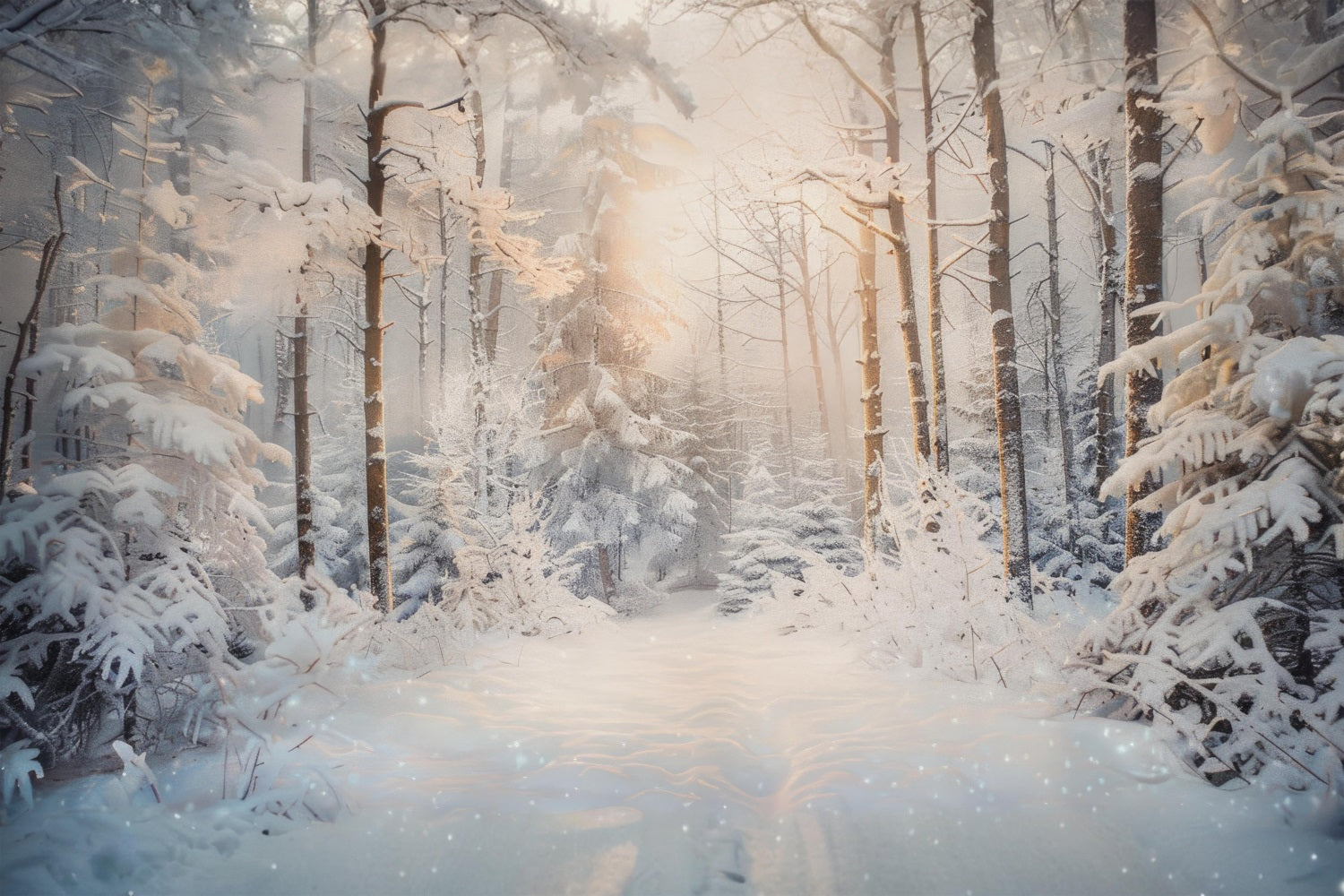 Toile de Fond de Matin Paisible dans une Forêt Enneigée de Noël RR8-156