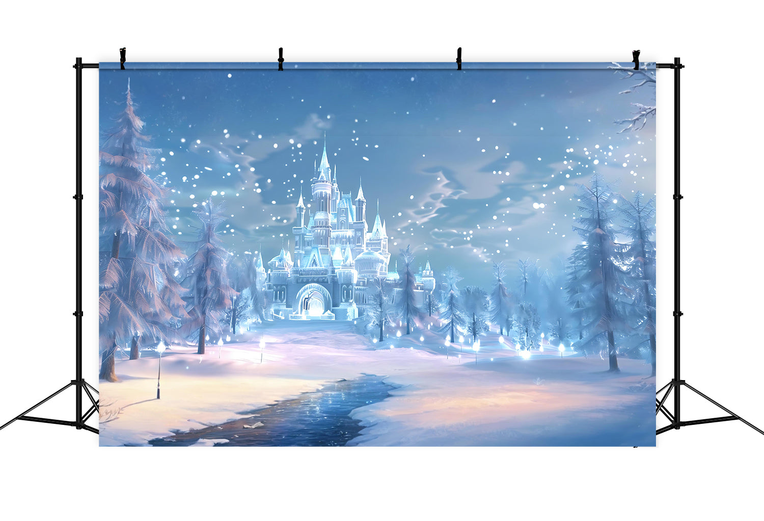 Toile de Fond de Château de Glace Magique Forêt de Noël RR8-157