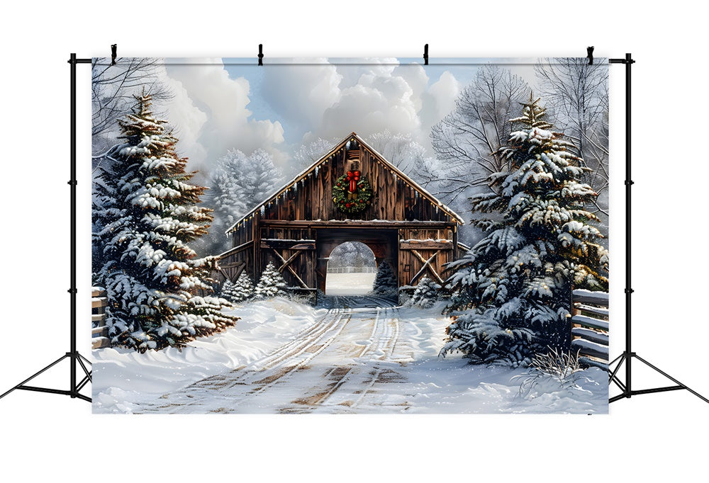 Toile de fond Cabane Bois Couverte de Neige de Noël RR8-22