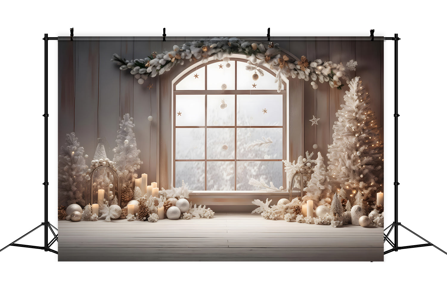 Toile de Fond Élégante de Fenêtre Blanche avec Vitrine de Noël RR8-225