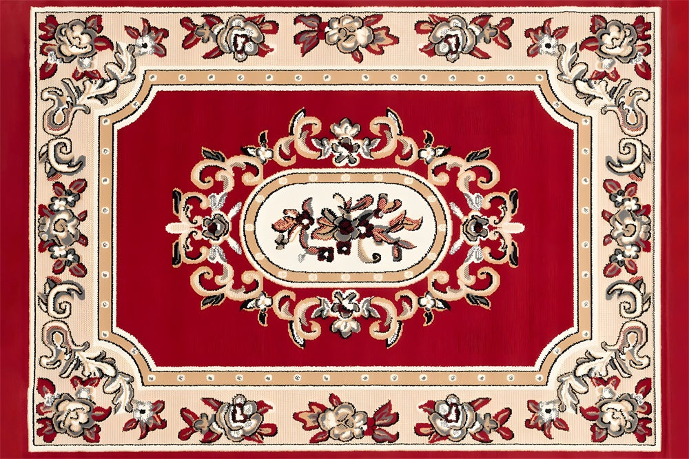 Toile de Fond Sol Élégant avec Tapis Rouge et Beige RR8-296