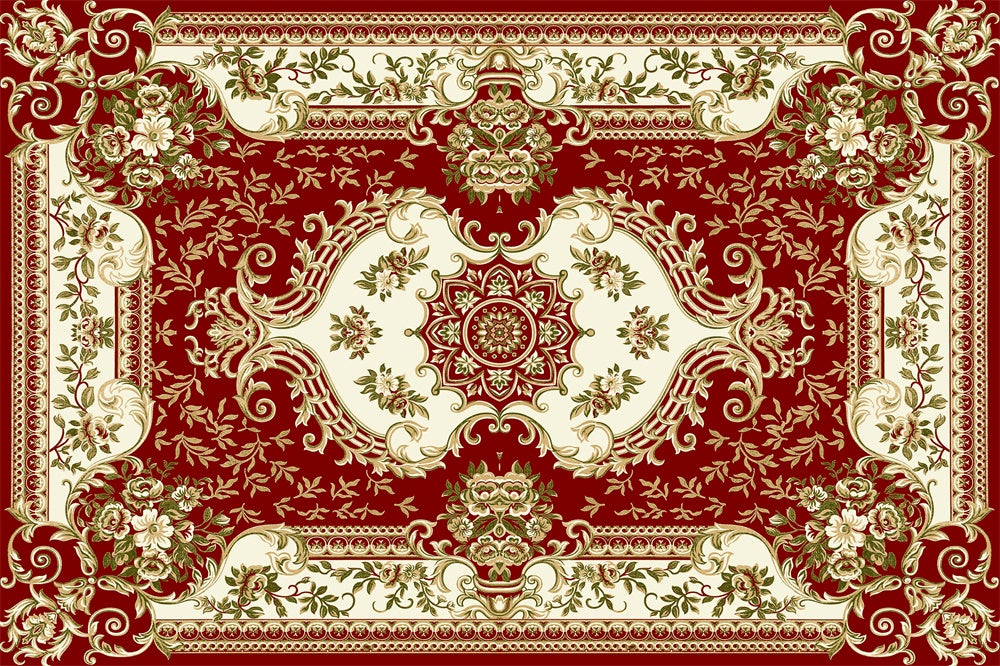 Toile de Fond Sol avec Tapis Orné de Rouge et d'Or RR8-298