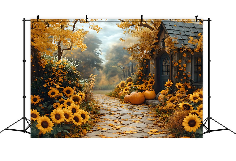 Toile de Fond Allée Fleurie de Tournesols d'Automne RR8-313