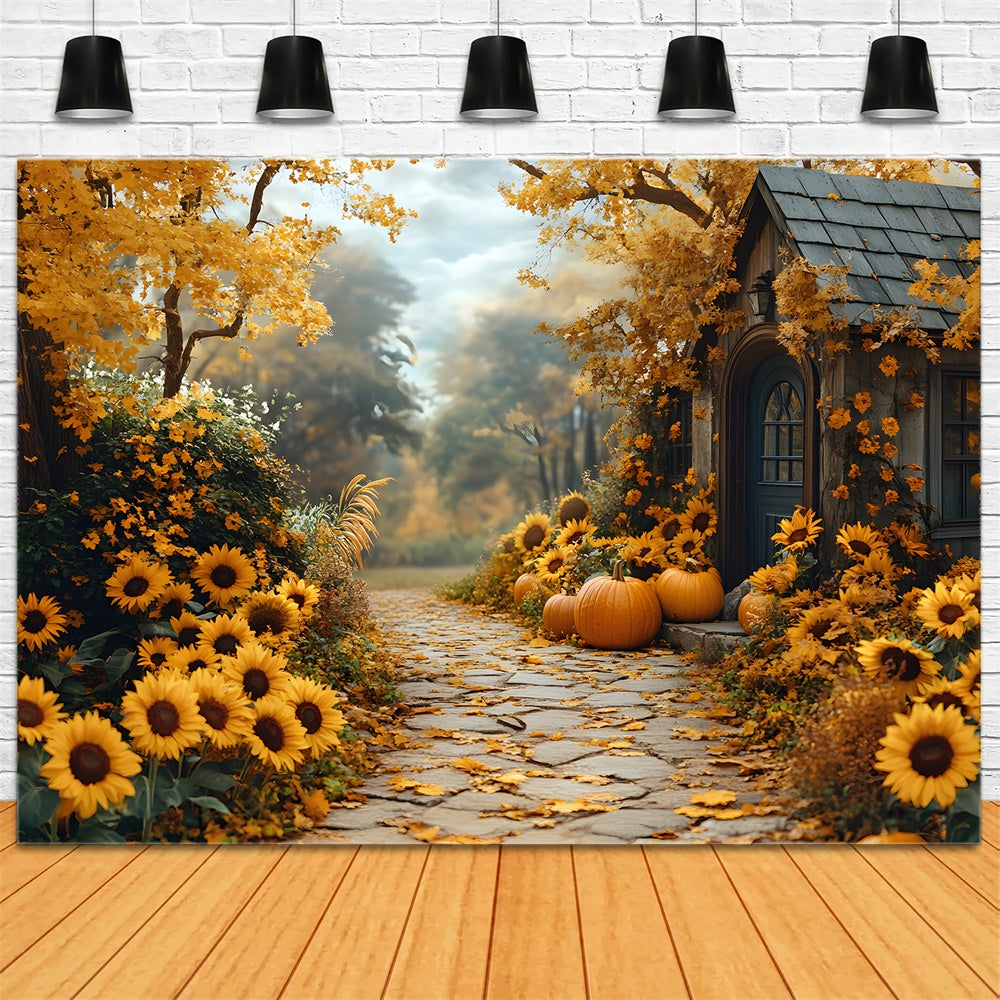 Toile de Fond Allée Fleurie de Tournesols d'Automne RR8-313