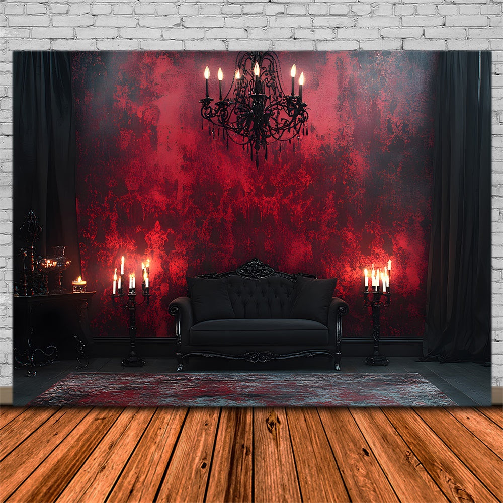 Toile de Fond Mur Gothique Noir et Rouge avec Bougies d'Halloween RR8-371