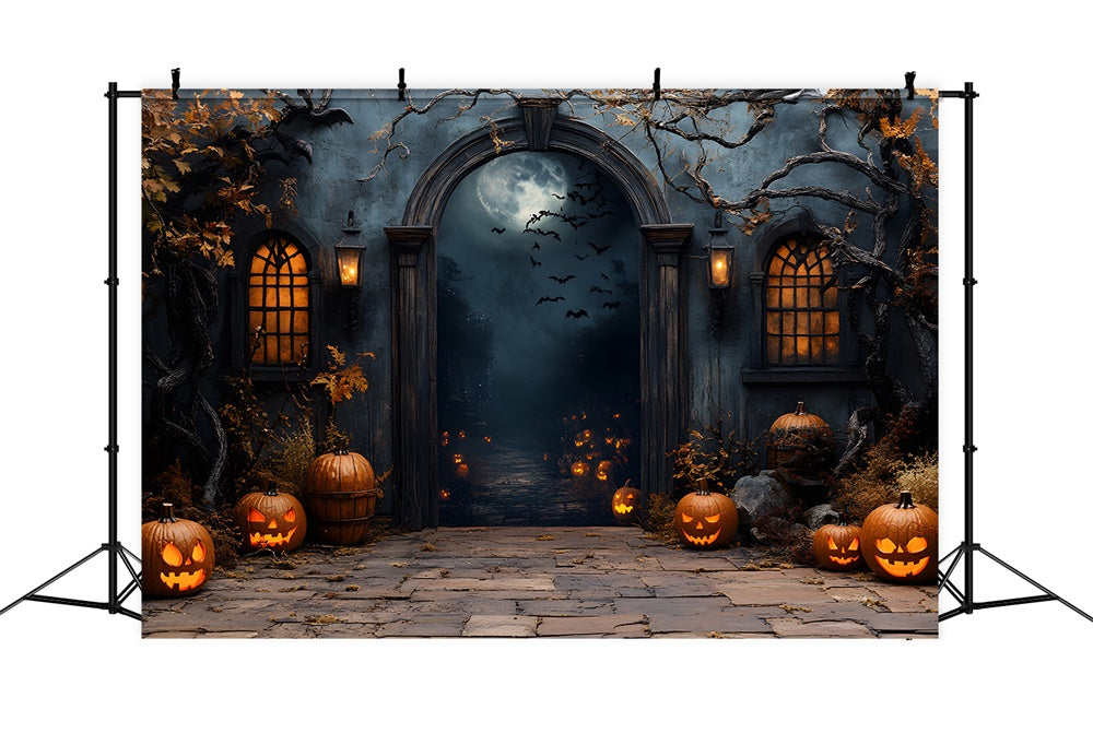 Toile de Fond Porte du Cimetière pour Nuit Effrayante d'Halloween RR8-373