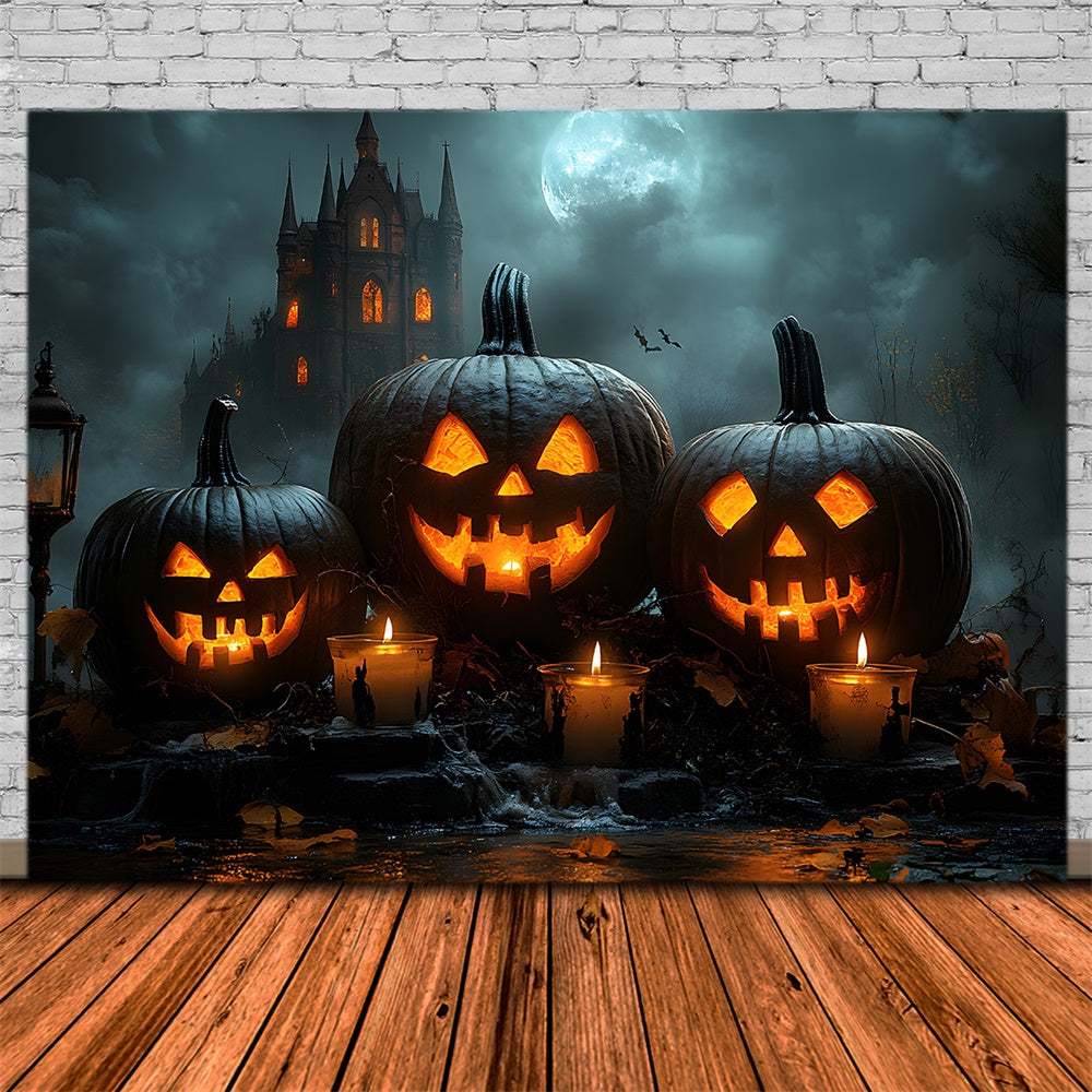 Toile de Fond Lune d'Halloween avec Citrouille Maléfique Lumineuse RR8-376